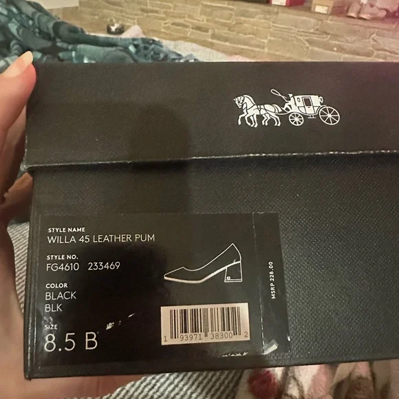 Coach Willa Black Leather Low Block Heel Pumps with Gold Beaded Trim-8.5 - Picture 6 of 11